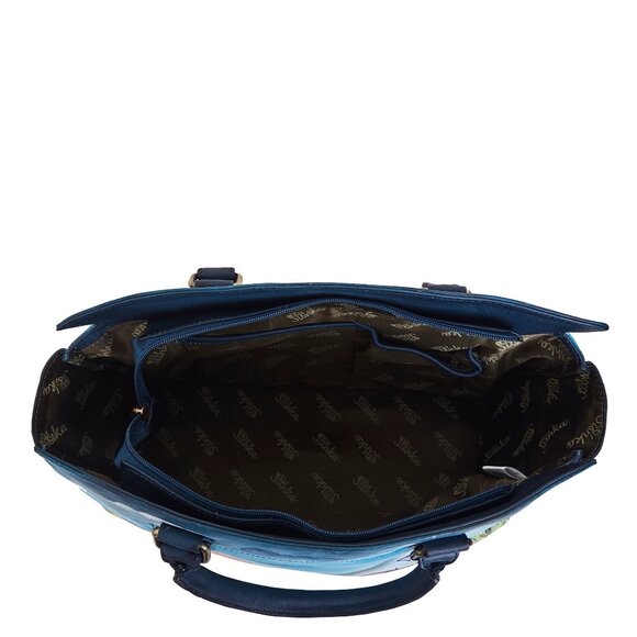 Leather Hand-Painted Women Blue Top Handle Tote Bag, Satchel Handbag, Crossbody - Picture 5 of 9